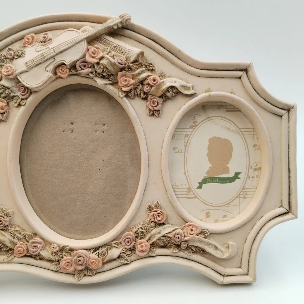 VTG‎ 1996 Figi Graphics Music Lover 3D Resin Frame Violin Roses Triple Oval 9.5